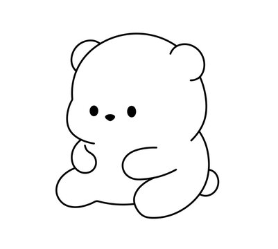 Vector isolated one single cute cartoon funny bear sitting side view front view toy colorless black and white contour line easy drawing