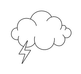 Vector isolated one single simple cloud with lighting thunderstorm colorless black and white contour line easy drawing