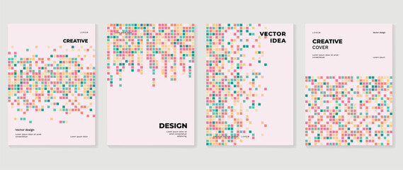 Abstract pixel background cover vector. Modern digital wallpaper with colorful. Futuristic landing page illustration for branding, commercial, advertising, web, poster, card.