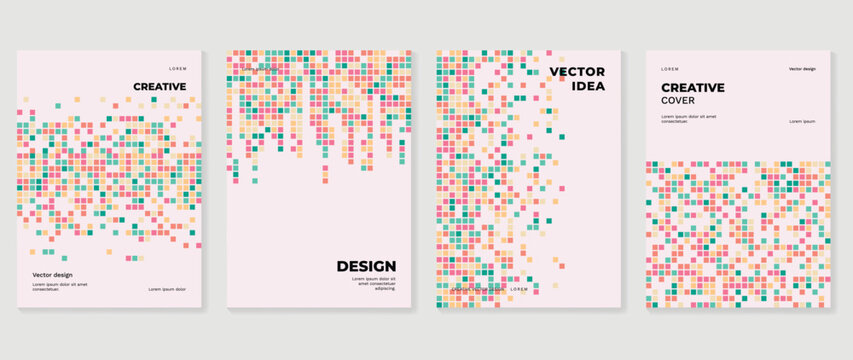 Abstract pixel background cover vector. Modern digital wallpaper with colorful. Futuristic landing page illustration for branding, commercial, advertising, web, poster, card.