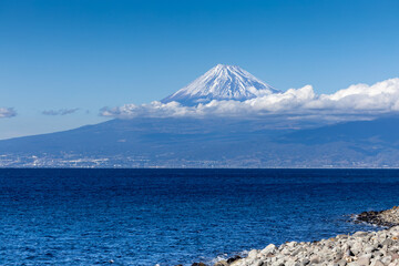 Mt. Fuji view from Suruga Bay in Japan.