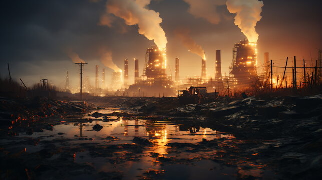 smoke stacks emmitting carbon pollution into the sky causing climate change