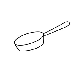 Vector isolated one single simple frying pan with handle side view colorless black and white contour line easy drawing