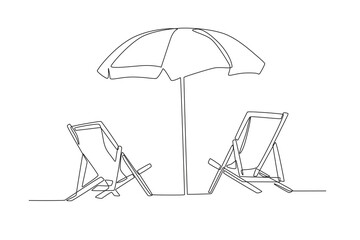 Folding chairs and umbrellas for relaxing on the beach