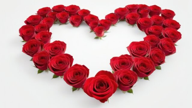 Stock photo red heart Made of Red Roses Isolated white background.  generative, AI.