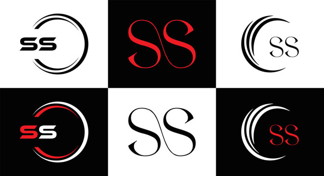 SS logo. S S design. White SS letter. SS, S S letter logo SET design. Initial letter SS linked circle uppercase monogram logo. S S letter logo SET vector design. SS letter logo design five style.	
