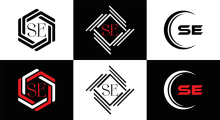 SE logo. S E design. White SE letter. SE, S E letter logo SET design. Initial letter SE linked circle uppercase monogram logo. S E letter logo SET vector design. SE letter logo design five style.	
