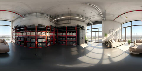 Warehouse office boxes logistic center equirectangular 360 degree HDRI map