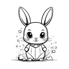 Cute little bunny with a smile, doodle illustration