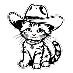 Cat with a hat, sketch illustration for coloring books