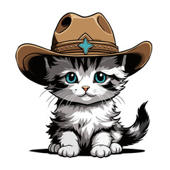 Cowboy cat isolated on white background