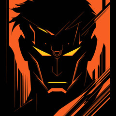 Neon orange superhero, cartoon illustration