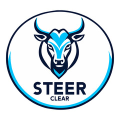 Logo design with a cow head in blue and white