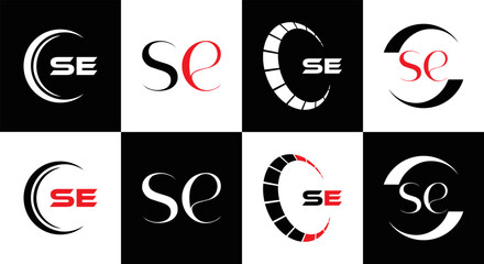 SE logo. S E design. White SE letter. SE, S E letter logo SET design. Initial letter SE linked circle uppercase monogram logo. S E letter logo SET vector design. SE letter logo design five style.	
