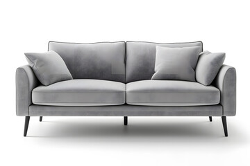 Stylish light grey sofa on white background 