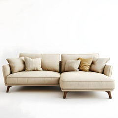 Stylish light beige sofa on white background 