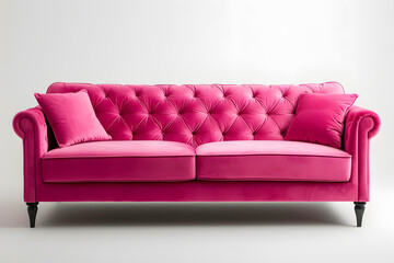 Stylish pink sofa isolated on white background 