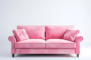 Stylish pink sofa isolated on white background 
