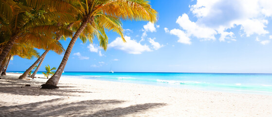 Vacation summer holidays background wallpaper - sunny tropical Caribbean paradise beach with white...