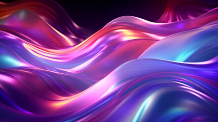 Obraz premium Metallic Chrome Neon Rainbow Waves