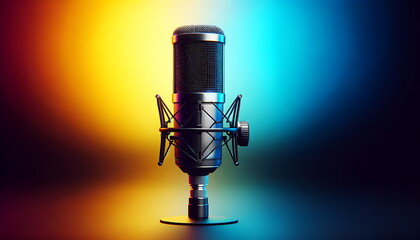 A mic studio for podcast with vibrant color background