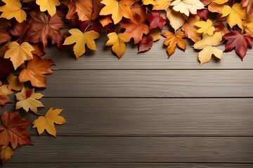 Obraz premium autumn leaves on wooden background