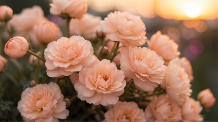 delicate peach fuzz tcolored flowers at sunset