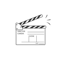 Fototapeta na wymiar Film set clapperboard for cinema production. Clapboard making film with text. Board clap for video clip scene start. Lights, camera, action! Black and white icon on pink background