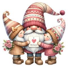 Cute Watercolor Gnome Mother's Day Clipart Illustration