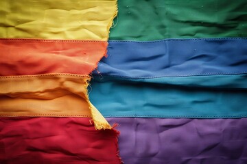 A rainbow flag with a tear through it, symbolizing the ongoing struggle for LGBT+ rights and recognition