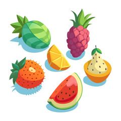 Fruits and berries icon set. Vector illustration in cartoon style.