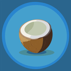 Coconut icon. Vector illustration of a coconut with a blue background.
