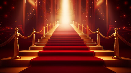 Fototapeta premium Luxurious and elegant red carpet staircase, holiday awards ceremony event