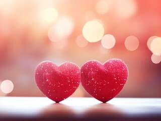 Twins Red hearts shaped on blurred
background with bokeh light, Valentine or
love concept background wallpaper