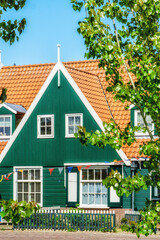 Dutch village scene with wooden houses on the island of Marken in the Netherlands.