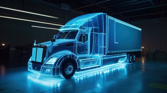 Futuristic truck model uses digital holographic app - Powered by Adobe