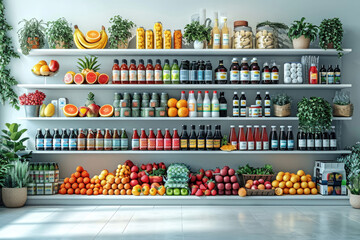 Escena que representa a consumidores tomando decisiones conscientes al elegir productos sostenibles en una tienda

 - obrazy, fototapety, plakaty