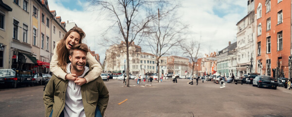 Fototapeta premium A Happy Couple Outdoors, Fictional Character Created By Generative AI. 