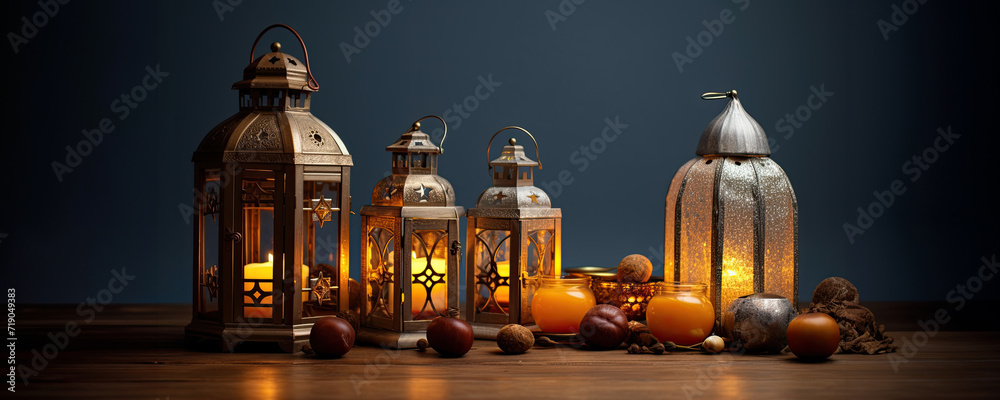 Wall mural A charming display of lanterns and candles with fall foliage