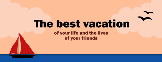 Web banner elongated with sea red sailboat vector illustration best vacation
