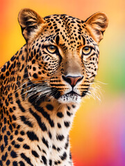 Portrait of a leopard on a multicolored background.