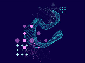 The abstract wave is made in a frame style. Template for science and technology presentation. Hand drawn vector art.