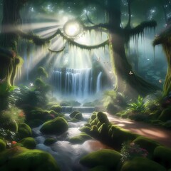 magic waterfall in the forest