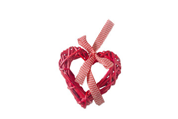 Valentines day greeting card; Red wicker heart on a transparent background
