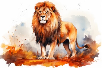 lion watercolor style 