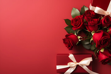 celebration valentine day with gift box with velvet ribbon and paper decoration on beautiful background
