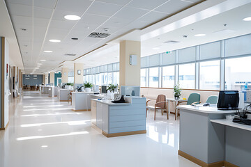 The decoration of the nursing staff's desks inside the new hospital building is beautiful and pleasing to the eye.
