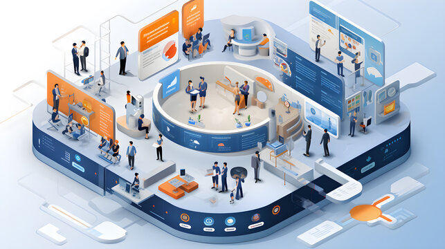 project management software, customer relationship management (CRM) systems, analytics dashboards, and communication platforms, isomeric vectors.