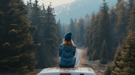Adventure Awaits - Woman Embracing the Wilderness from Her Car