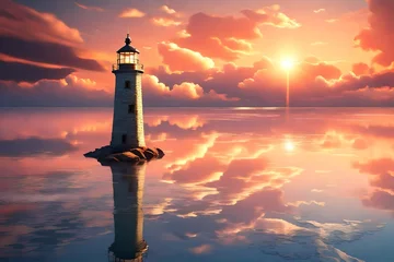 Foto op Canvas lighthouse at sunset. AI generated © Muhammad